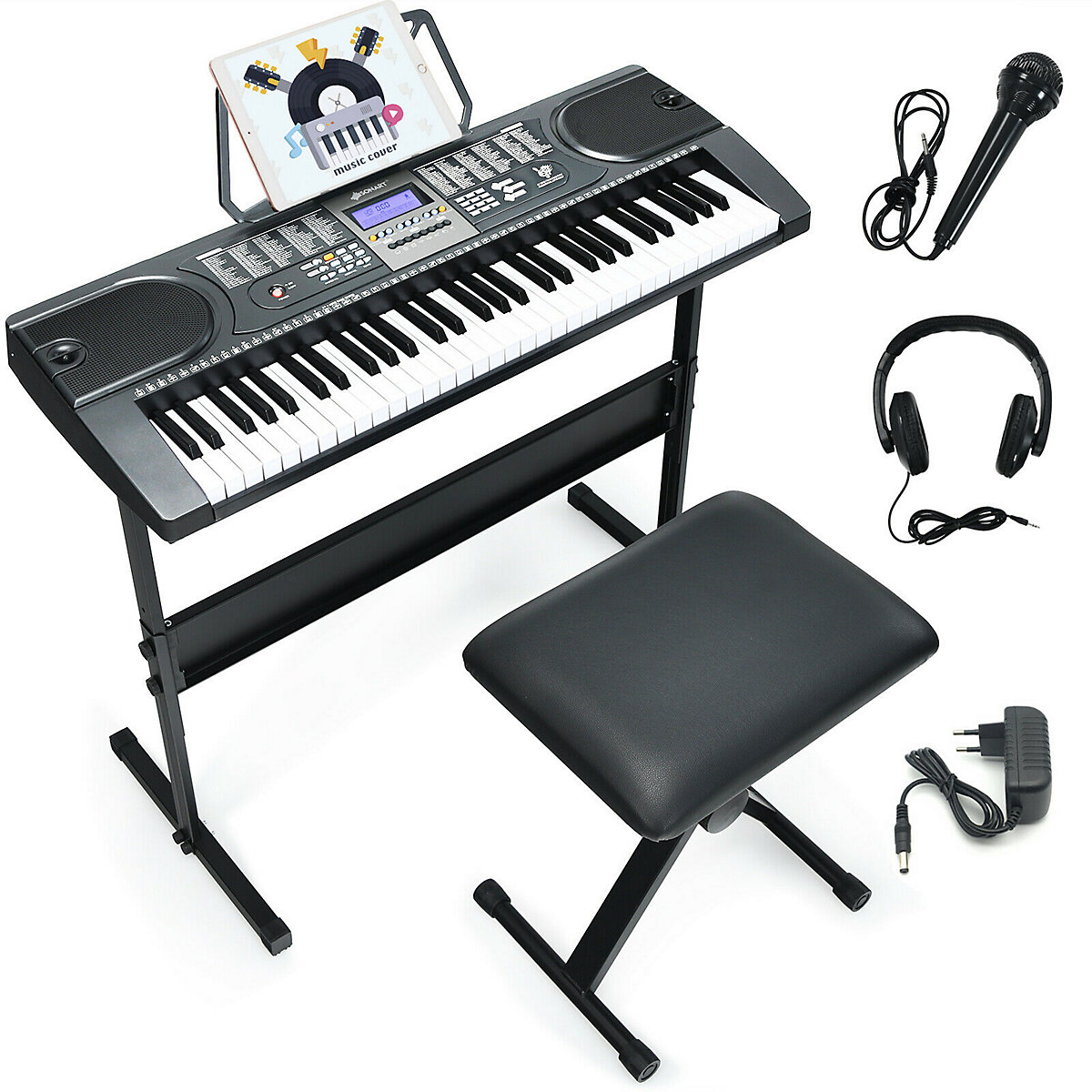Keyboard 61 Tastatur mit Hocker Mikrofon