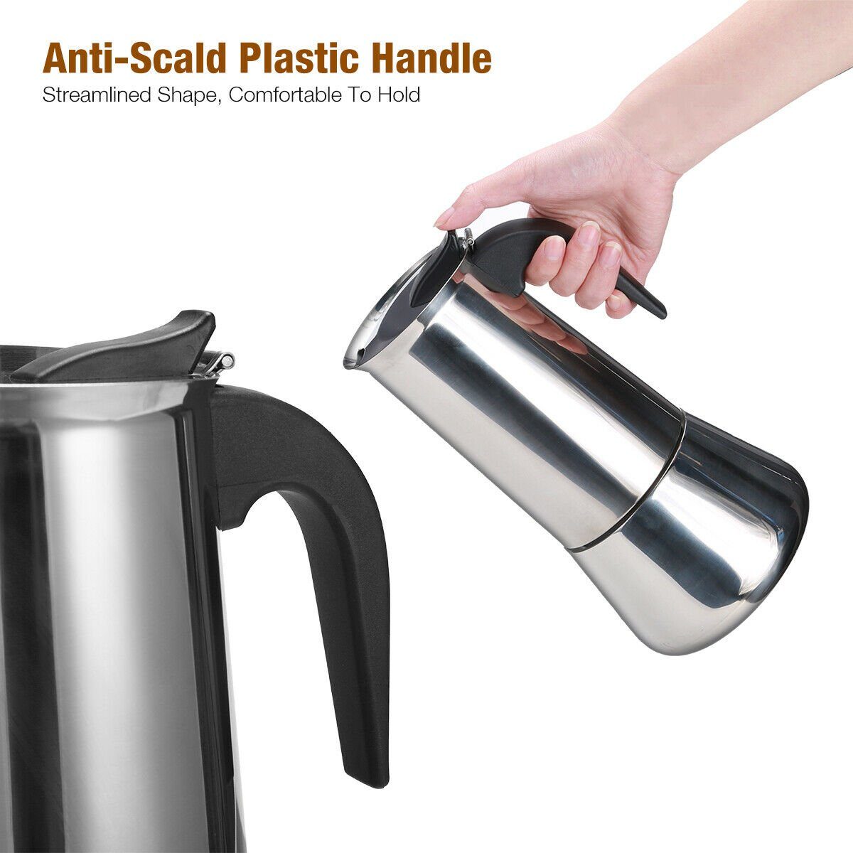 BlingBin Espressokocher Espressokocher Edelstahl 6 9 12 Tassen Espressokanne, 6l Kaffeekanne