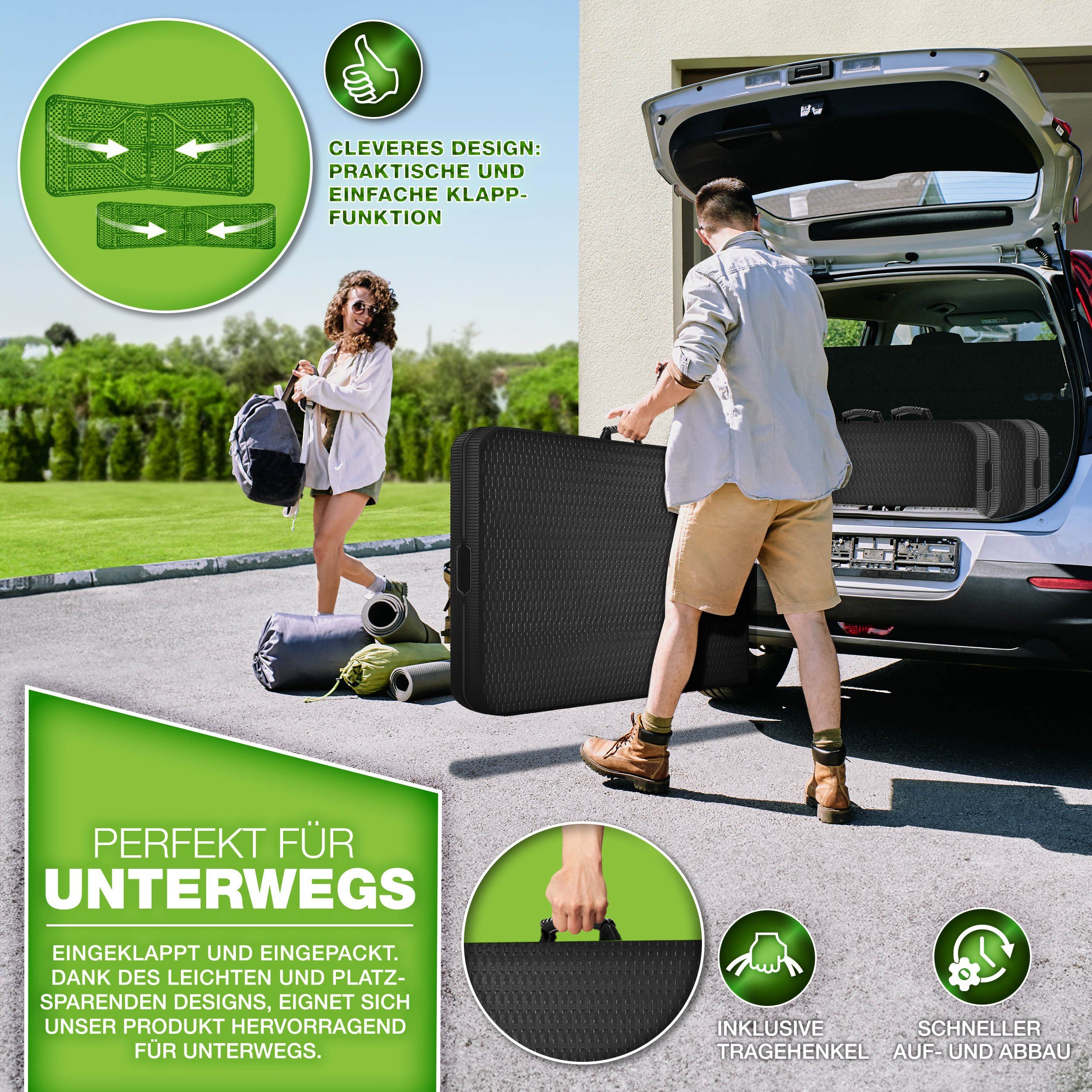 tillvex Bierzeltgarnitur klappbar 3-teilig Set Rattan Gartengarnitur wetterfest 180 cm, (Gartenmöbel Set Indoor & Outdoor mit Gartentisch und Bänken, Festzeltgarnitur)