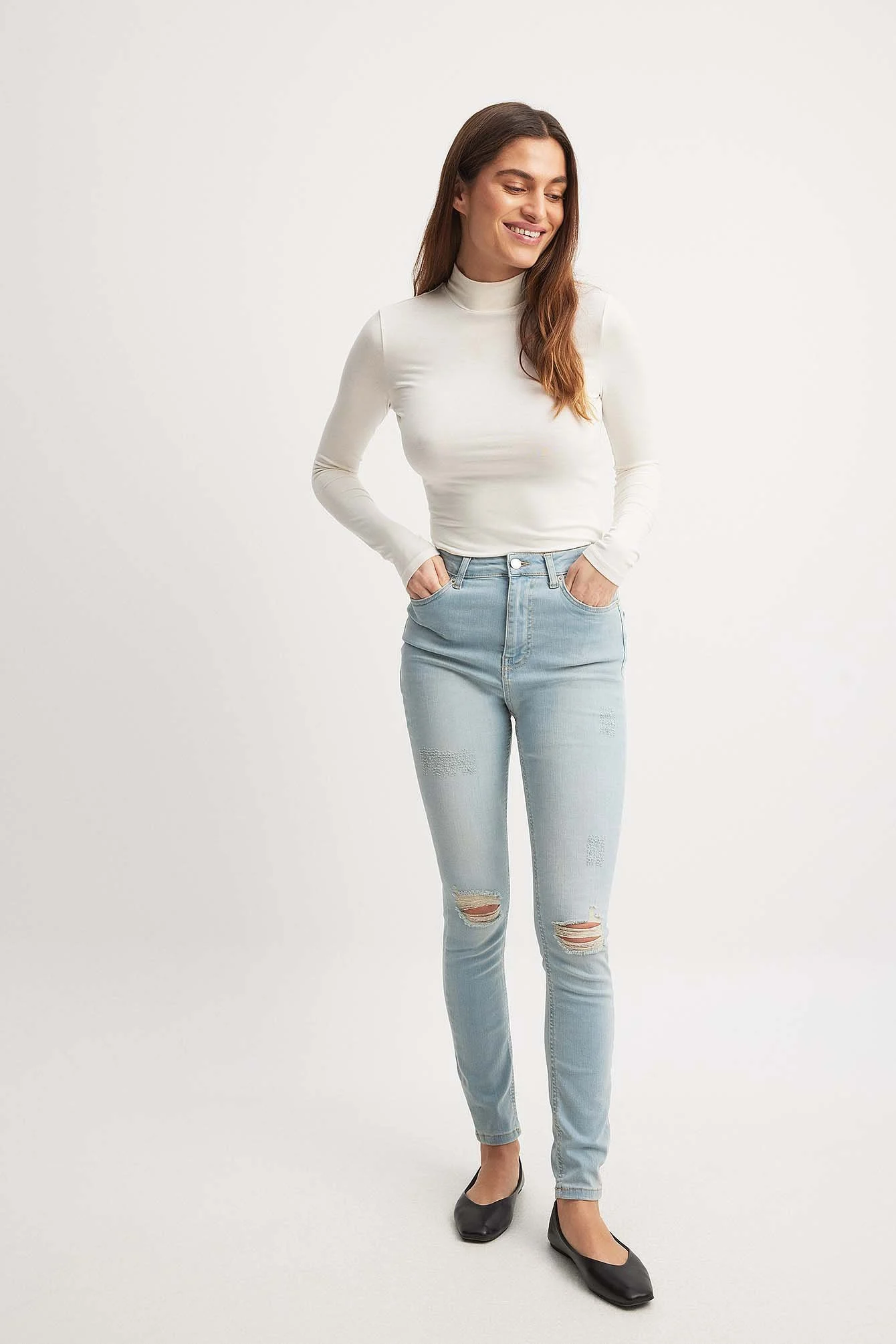 Skinny Jeans mit hoher Taille Used-Look