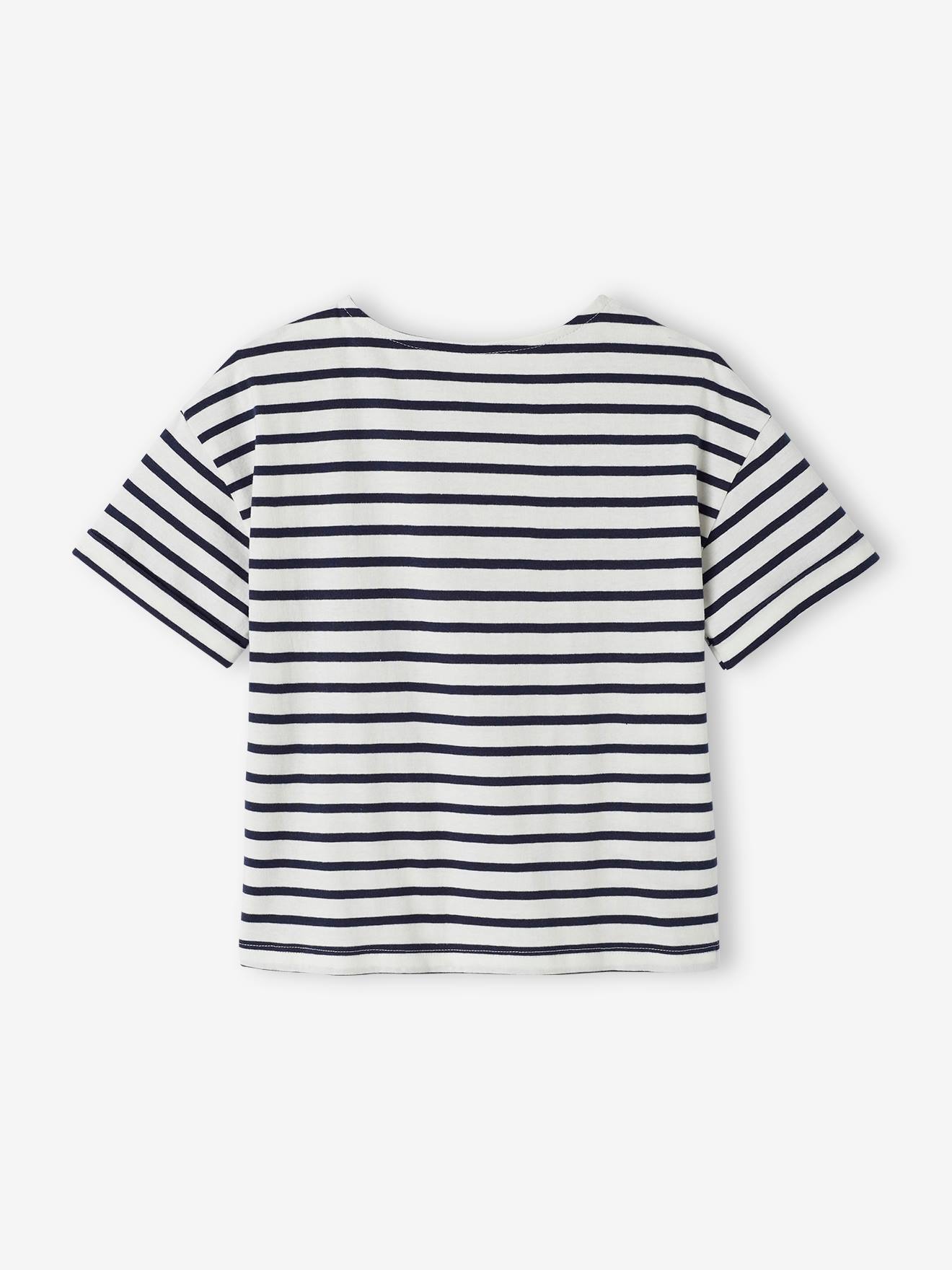 Vertbaudet Geringeltes Mädchen T-Shirt mit Recycling-Baumwolle, personalisierbar - rosa gestreift