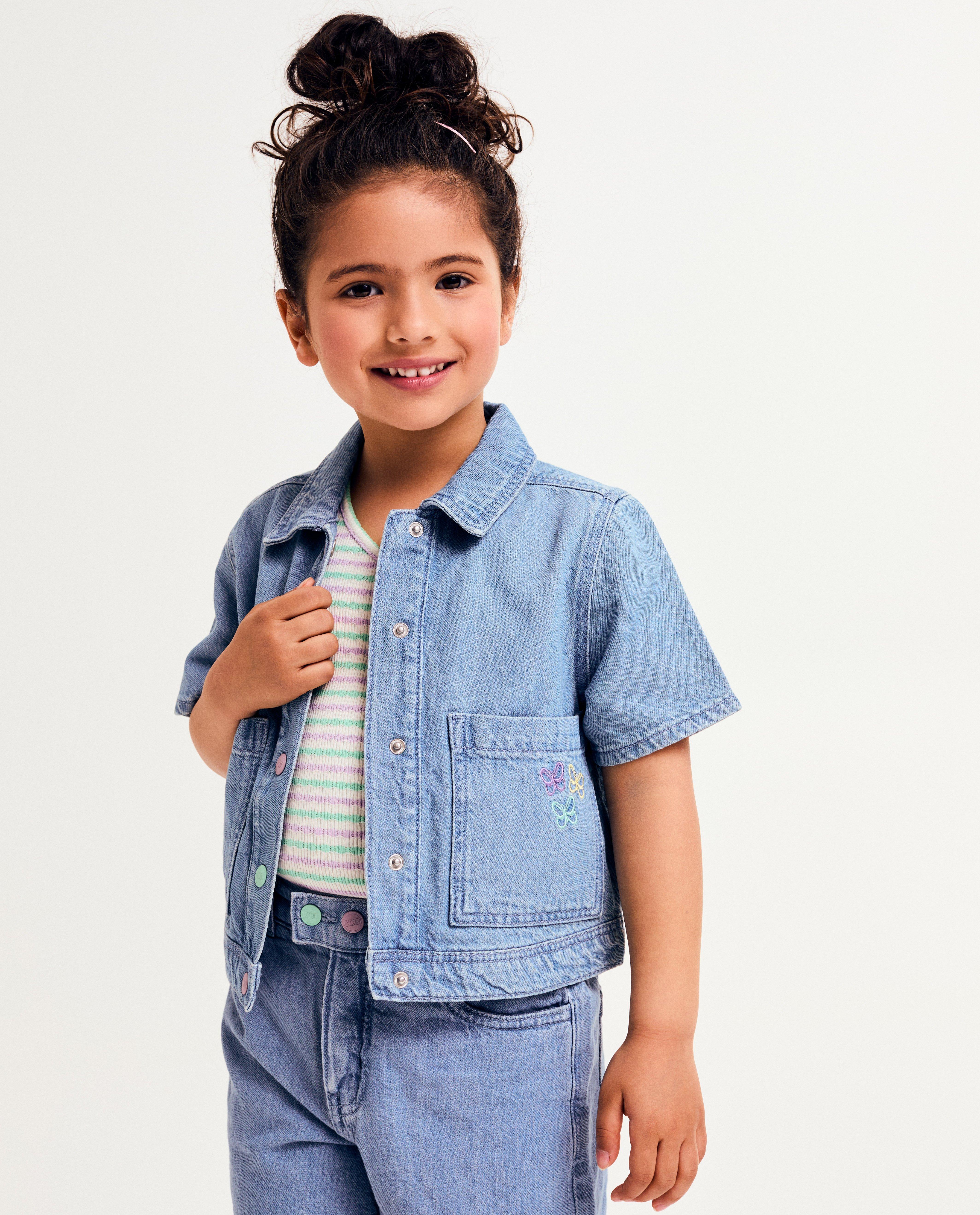 Cămașă din denim K3 cu fluturi brodați, 98-140 albastru