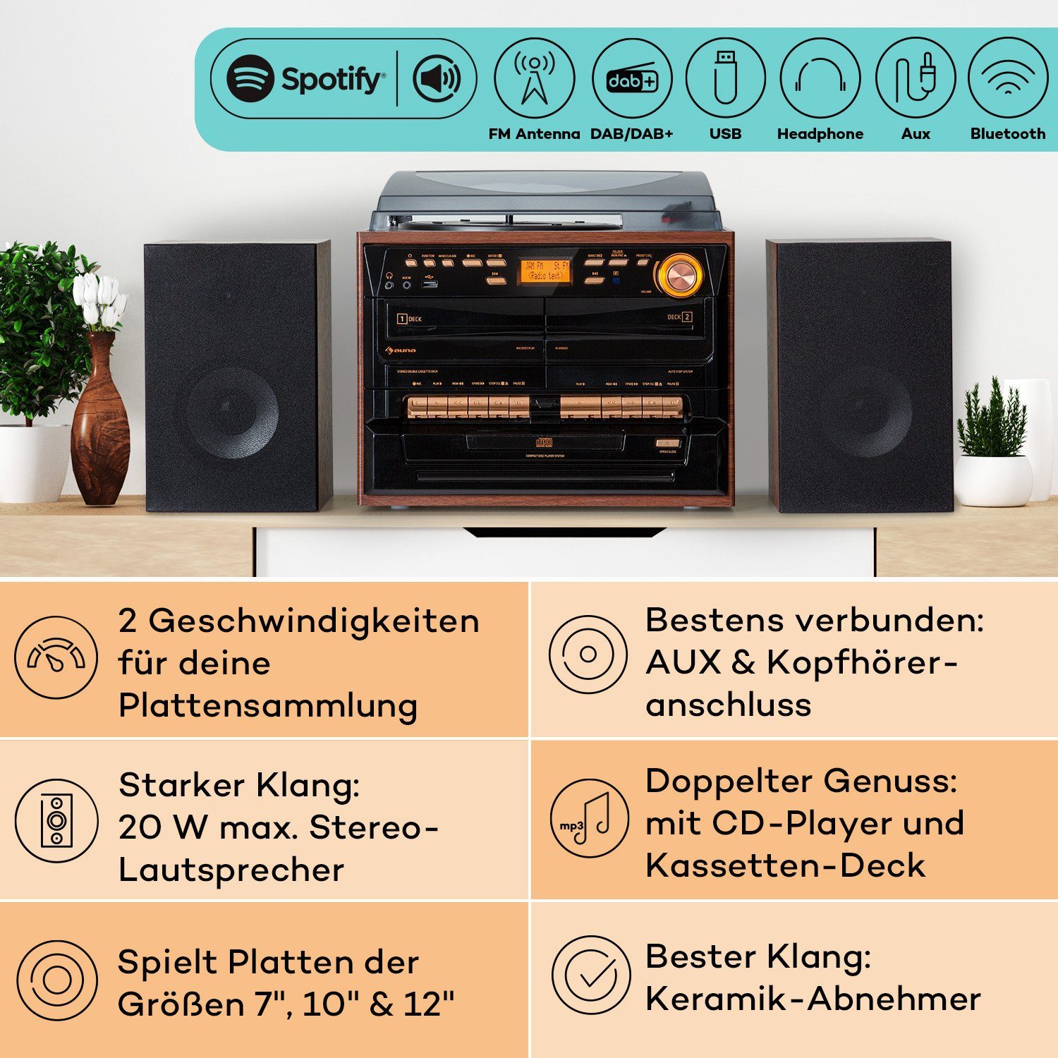 Auna 388-DAB+ Stereoanlage (FM und DAB+ Radiotuner, 10 W)