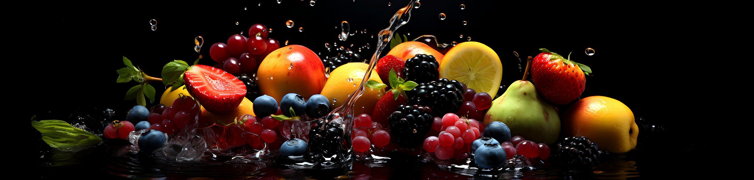 Wallarena Fototapete Küche Obst Zitronen Himbeeren Vlies Tapete Wandtapete 250x60 cm, Glatt Vlies, Abwaschbares Vlies, Blaubeeren, Modern, Wasser, Tapete inklusive Kleister Vliestapete Motivtapete Laminiert Waschbar