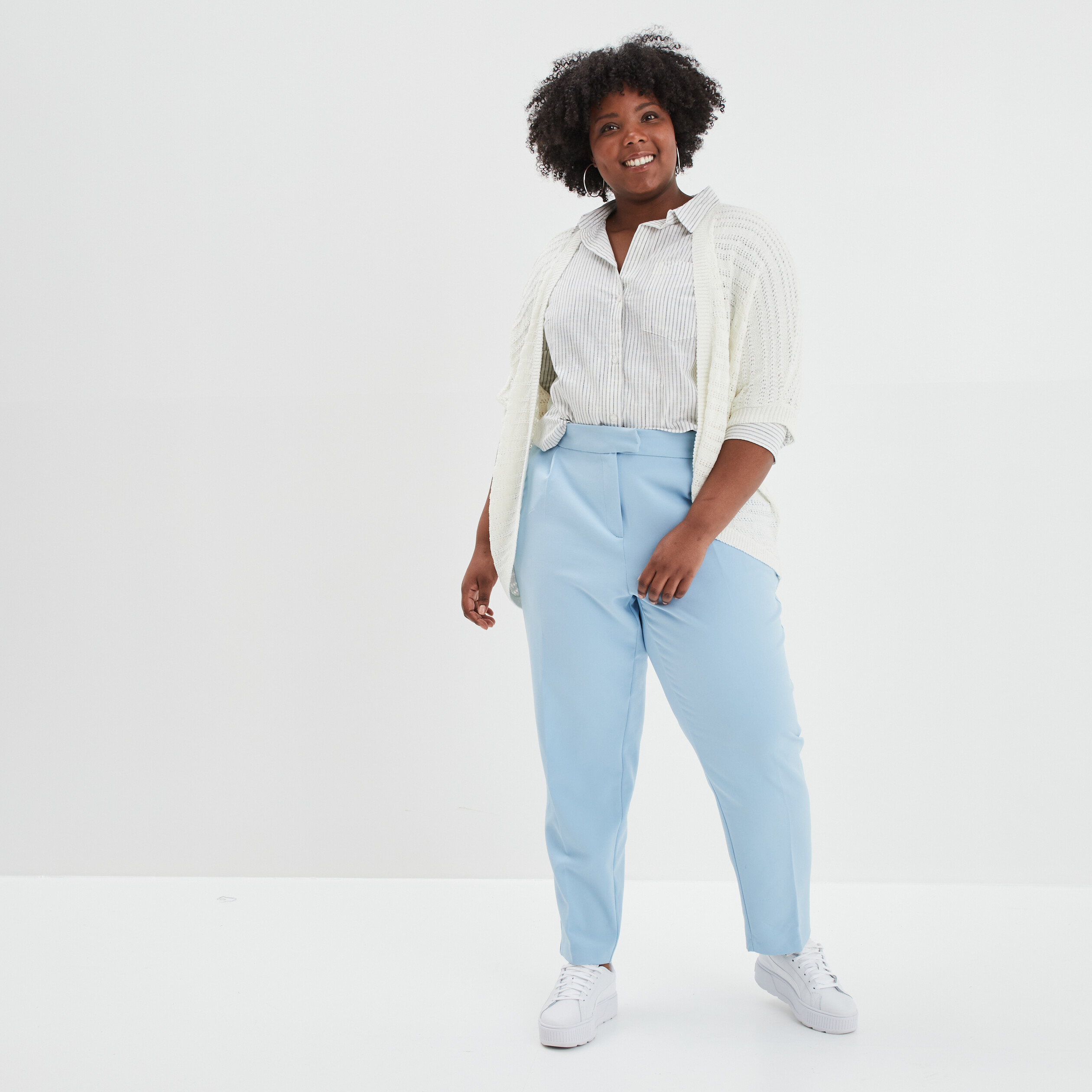 Chemise manches retroussables longues ecru femme grande taille | La Halle