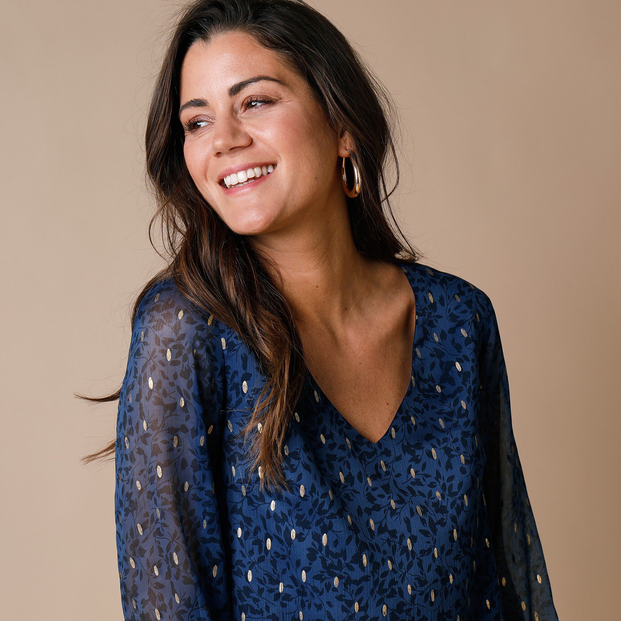 Robe évasée voile imprimé doré