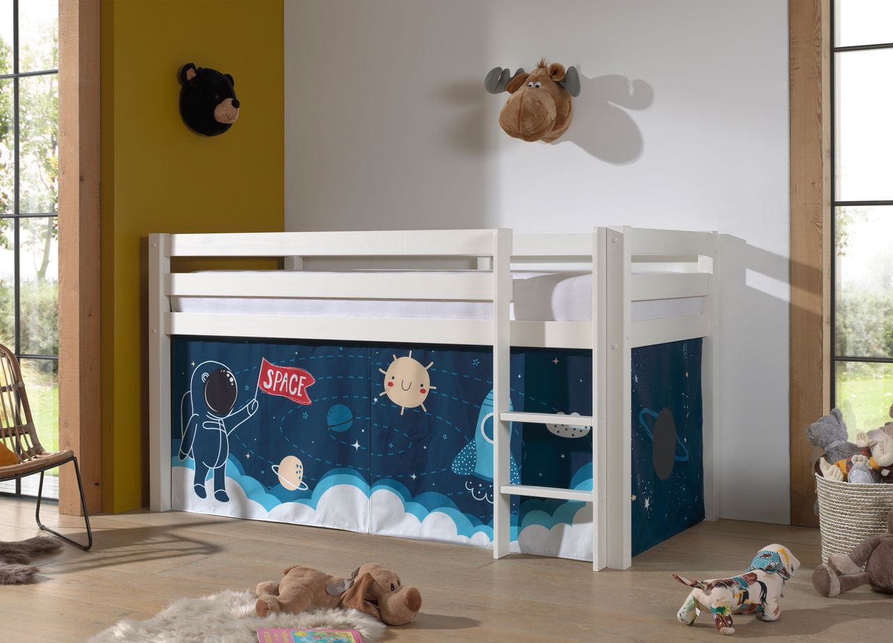 VIPACK Halbhohes Bett PINO, mit Textilset 