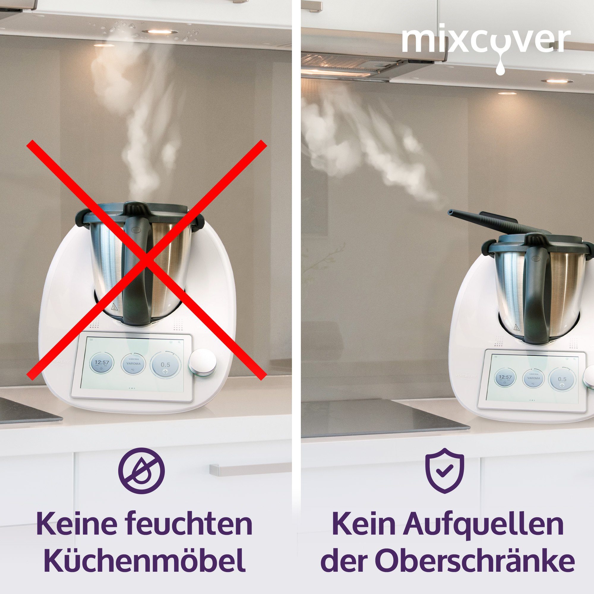 Küchenmaschine mit Kochfunktion mixcover Steamy Wasserdampf-Ableiter Dampfaufsatz Dunstabzug Möbelsch