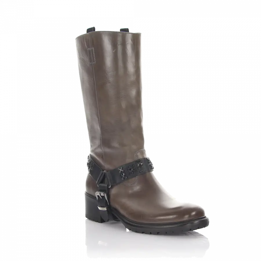 Rossano Bisconti - Stiefel PARMA Kalbsleder Metallverzierung Zierschnalle braun - grau