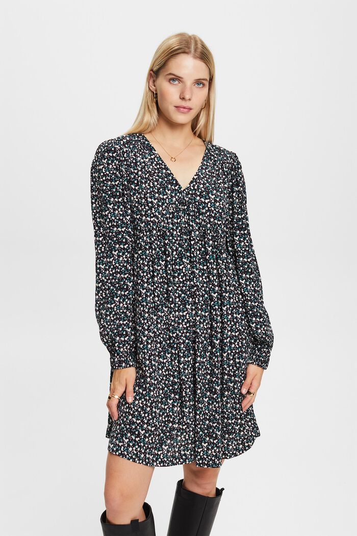 V-Neck-Kleid mit Print und Raffungen