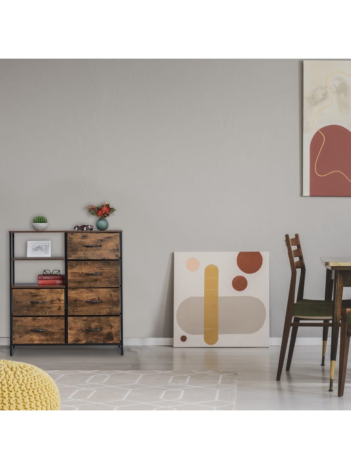 relaxdays Kommode in Braun/ Schwarz - (B)84 x (H)92 x (T)32 cm günstig kaufen onesize