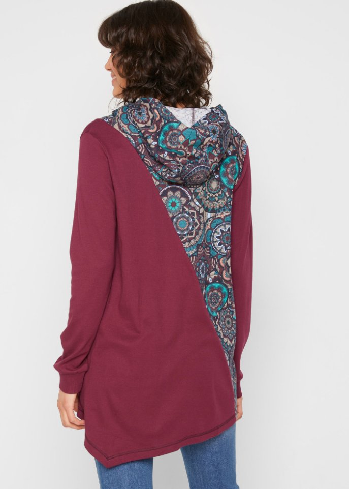 Kapuzenshirt mit Zipfelsaum und Patchwork-Optik, langarm