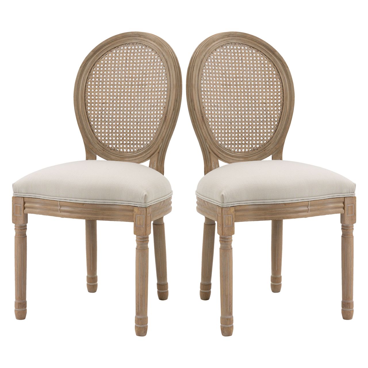 HOMCOM 2er Set Esszimmerstühle Küchenstuhl mit Rattan-Rückenlehne Linen-Touch