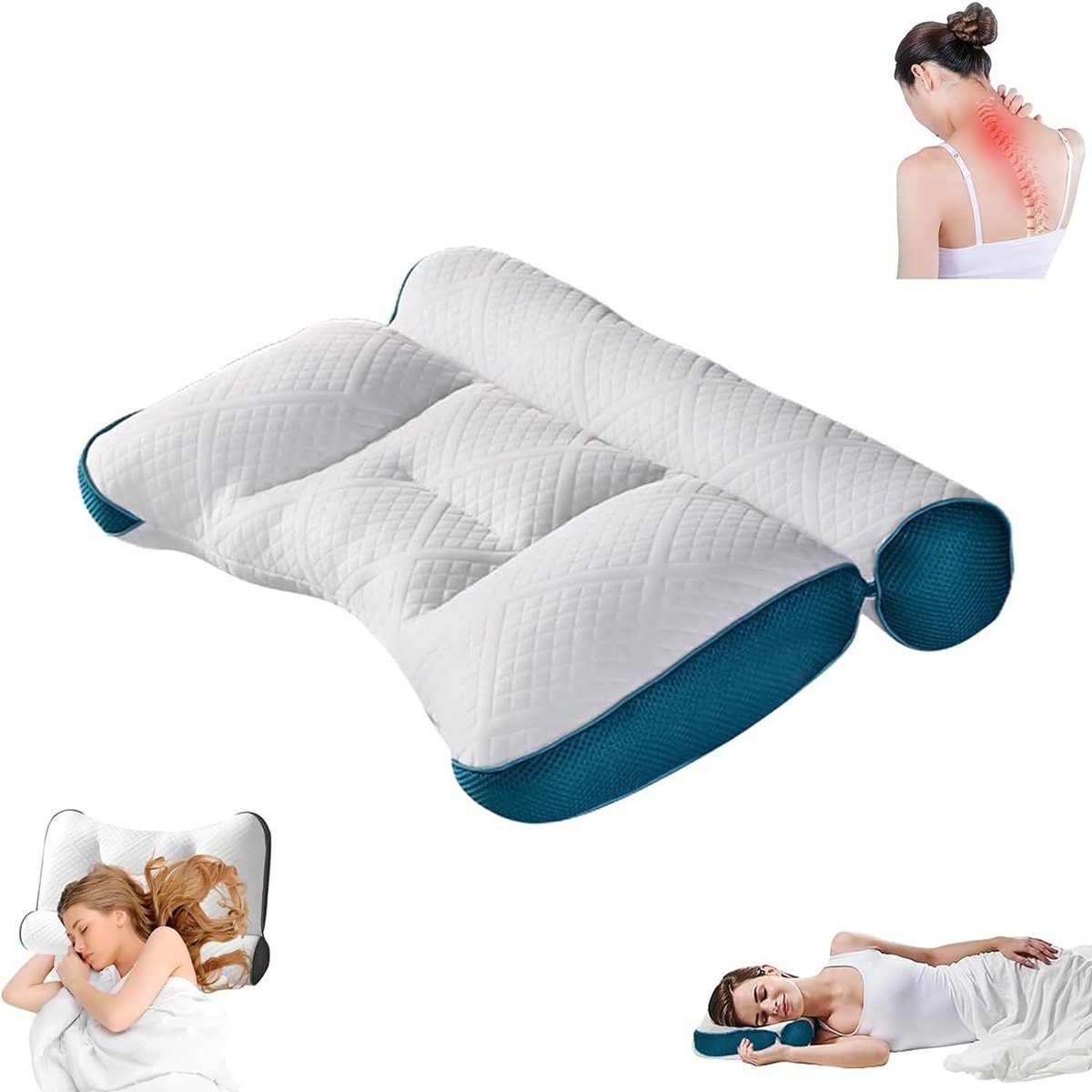 Nackenstützkissen Ergonomisches und gemütliches Gänsedaunen-Kissen, götäzer, Mit Gegen- und Nackenstütze für Seiten- und Rückenschläfer