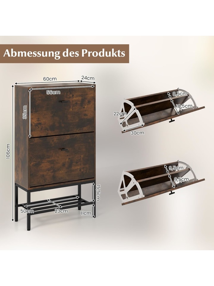 COSTWAY Schuhschrank für 15 Paar Schuhe 106cm in Braun günstig kaufen onesize