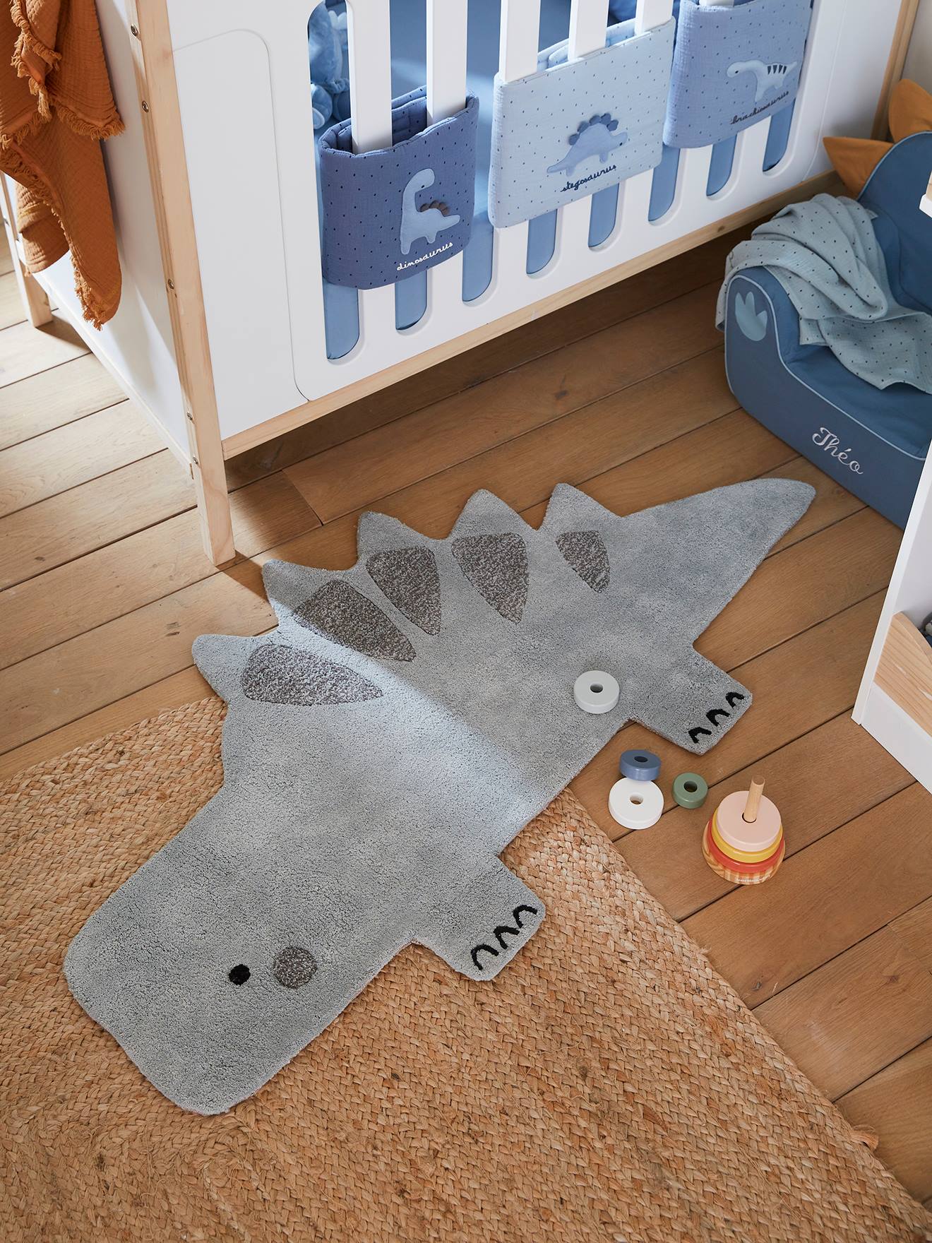 Vertbaudet Kinderzimmer Teppich KLEINER DINO - graugrün