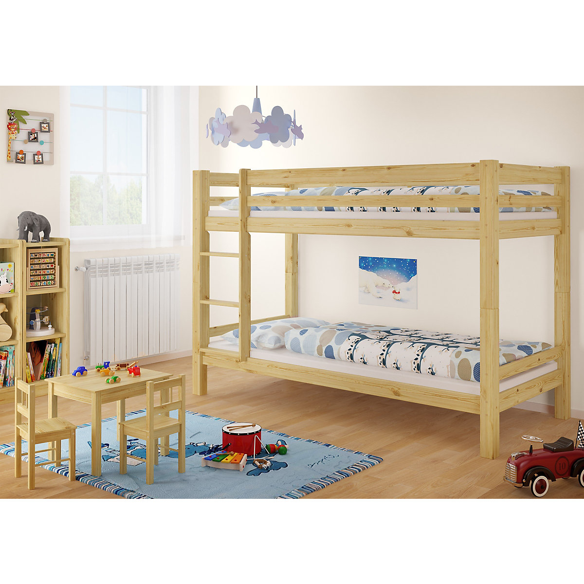 Etagenbett 90x200 Kiefer massiv mit  Rollrost und Matratzen