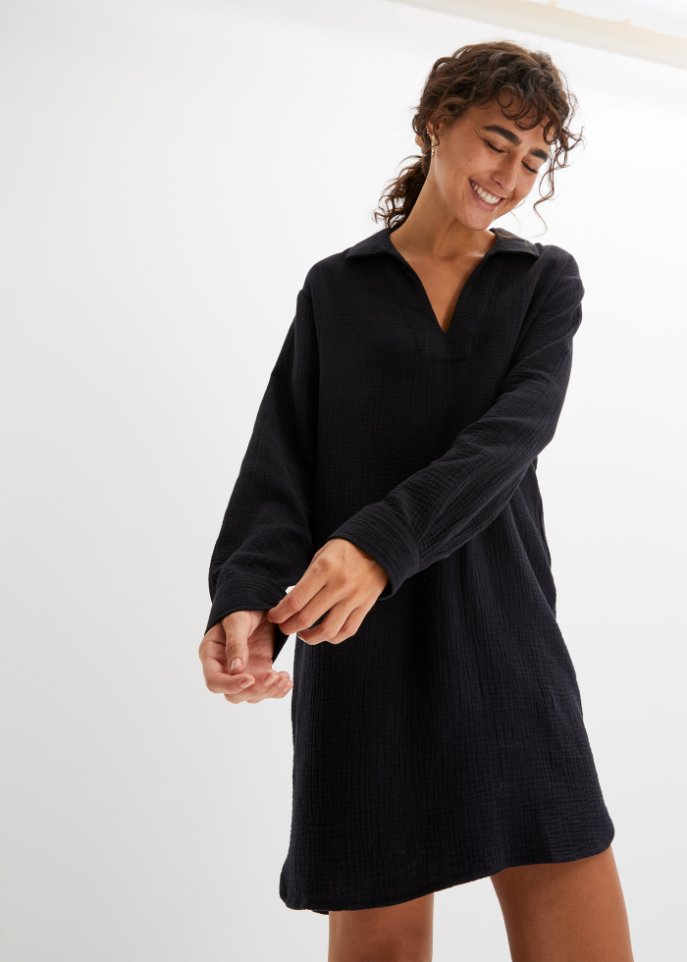 Musselin-Kleid mit Kragen aus nachhaltiger Baumwolle
