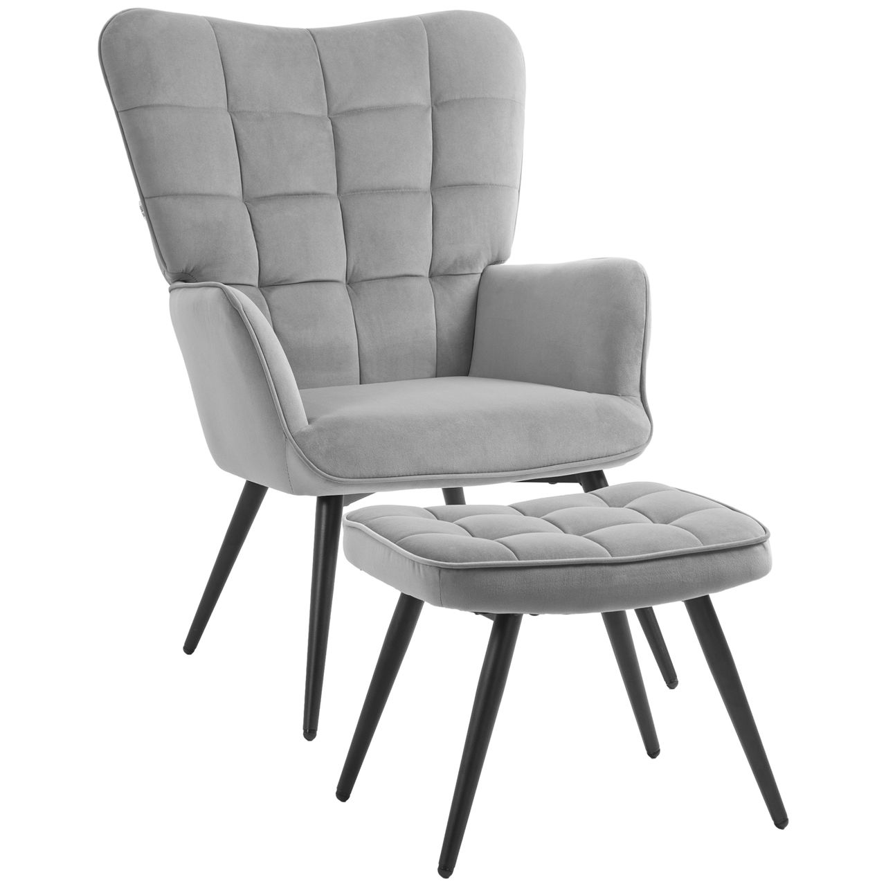 HOMCOM Ohrensessel mit Hocker, Relaxsessel, Loungesessel mit Samtoptik