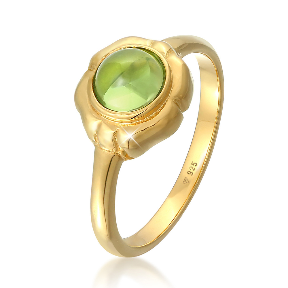 Elli PREMIUM Elli PREMIUM Bague Femme Cabochon vert classique avec péridot en argent sterling  Bague