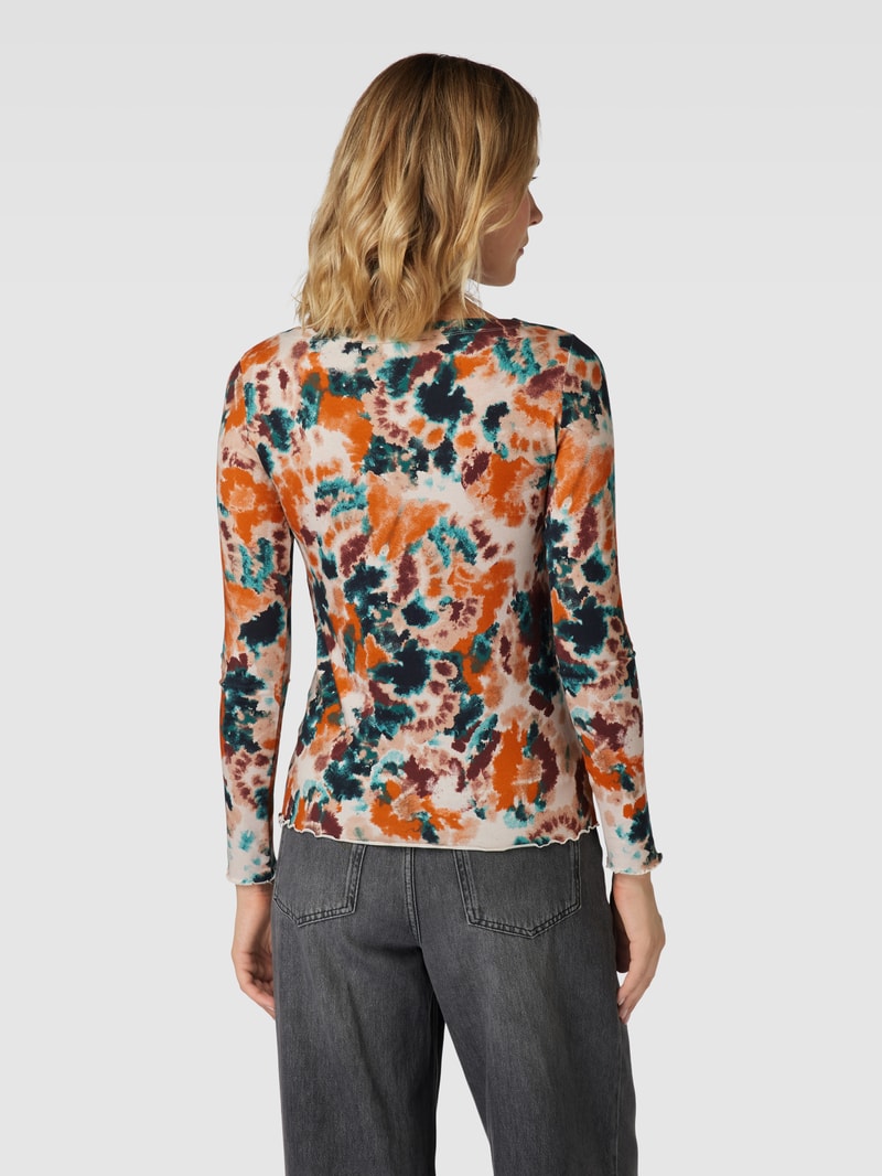 Longsleeve mit Wellensaum und Allover-Muster in orange