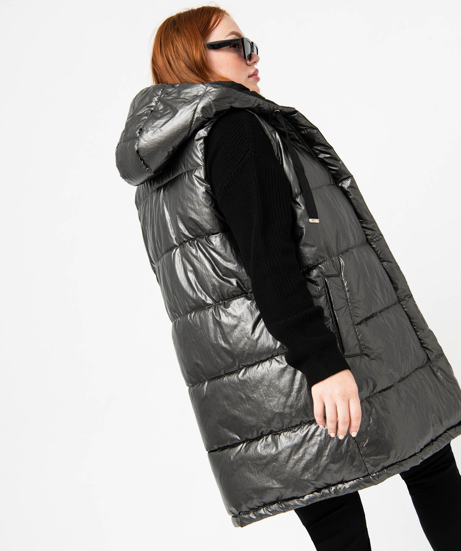 Blouson matelassé à capuche femme grande taille gris | GEMO