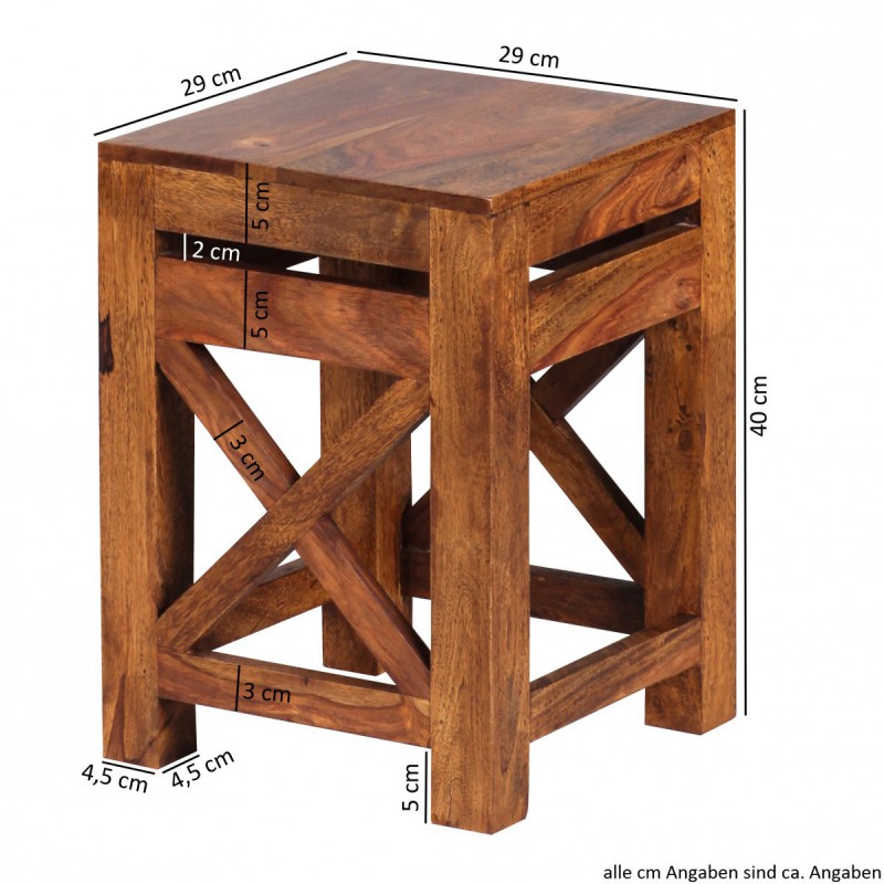 Wohnling Sheesham Massivholz Beistelltische 2er Set Satztisch 40 x 40 cm