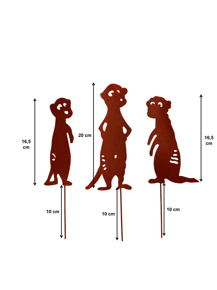 UNUS 3er Set Gartenstecker Rost Erdmännchen in Braun günstig kaufen onesize