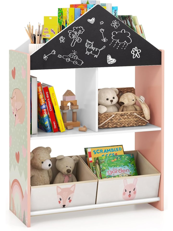 COSTWAY Bücherregal Kinder mit Whiteboard & Tafel 2-in-1 in Rosa günstig kaufen onesize