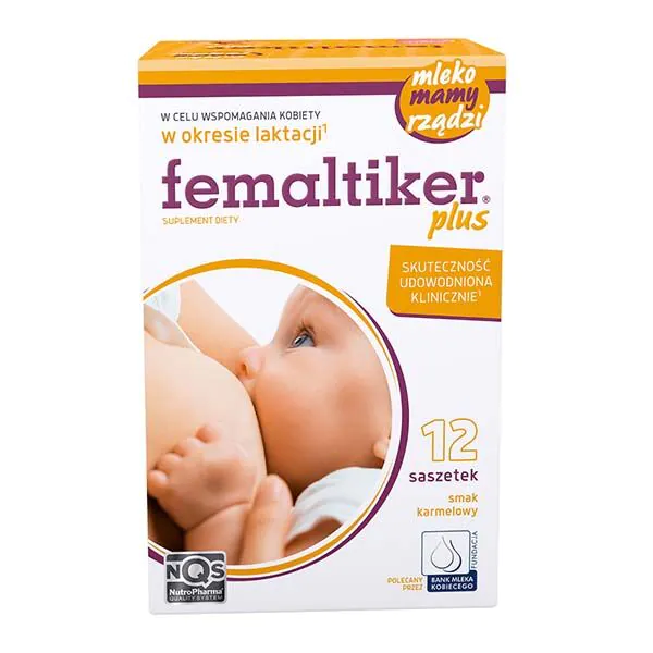 „Femaltiker Plus“ – maisto papildas, palaikantis laktaciją, karamelės skonio paketėliai