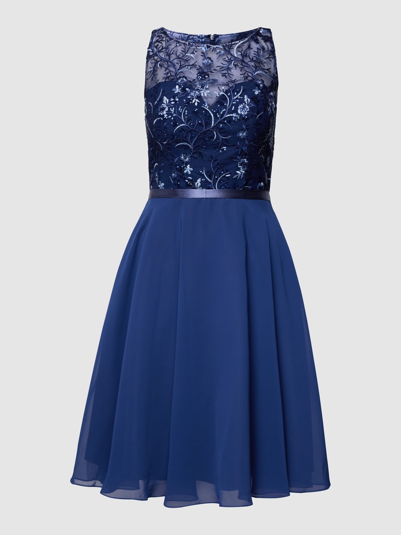Cocktailkleid mit floraler Stickerei in marineblau