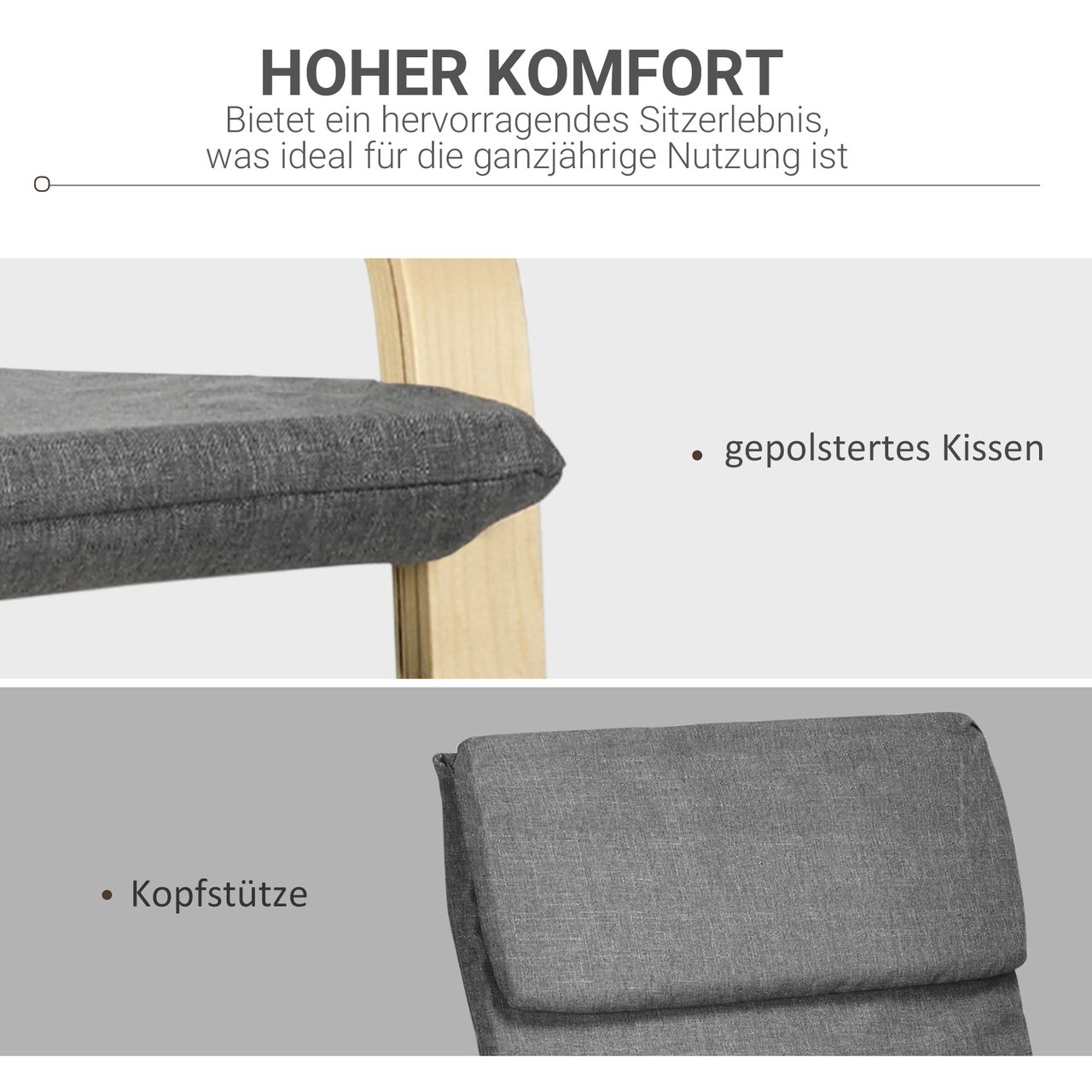 HOMCOM Relaxsessel Ruhesessel mit Armlehne Leinenbezug Holzgestell Grau