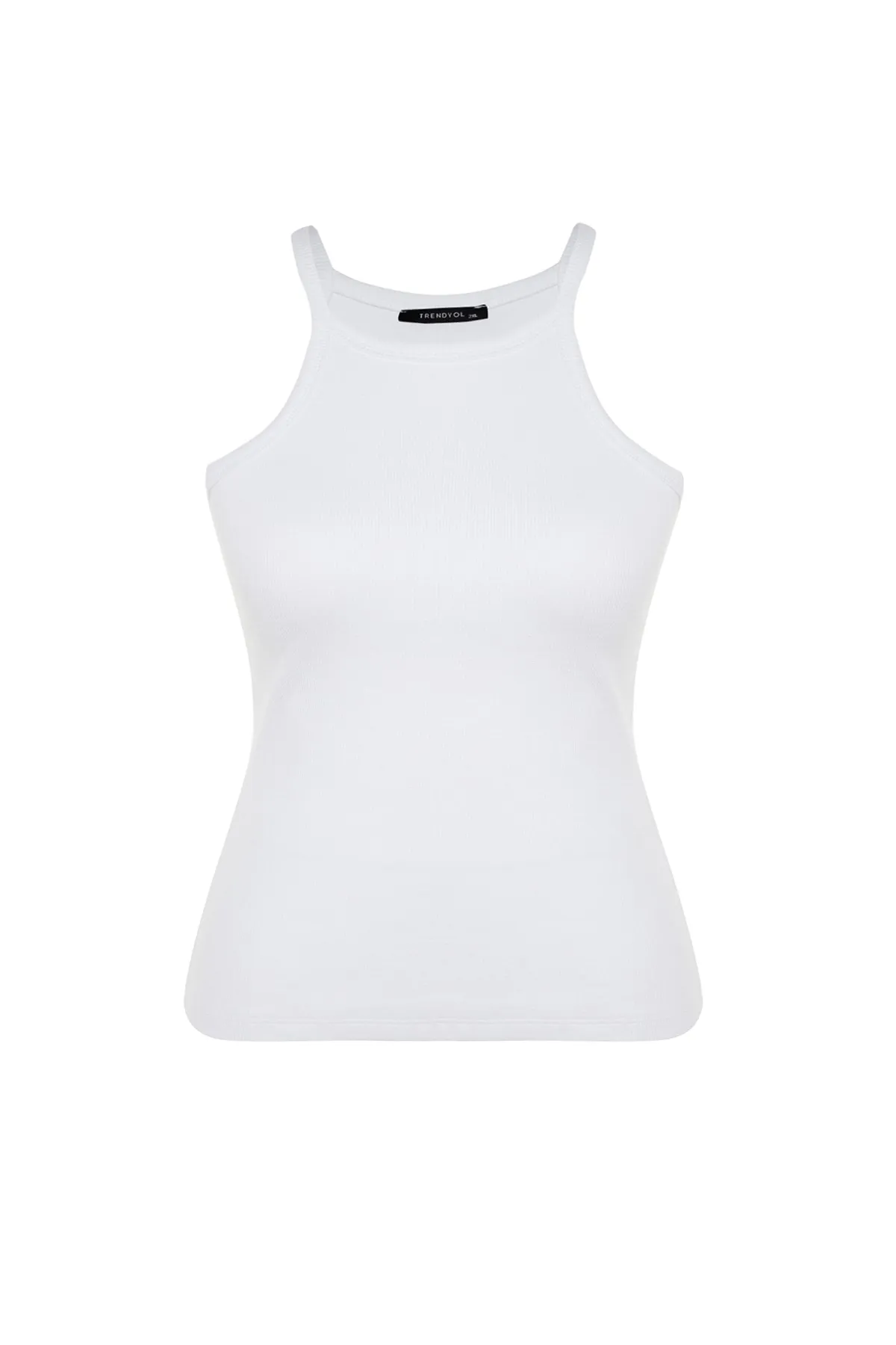 Trendyol Curve  Weißes Basic-Strick-Tanktop mit Neckholder-Kragen TBBSS23CV00000