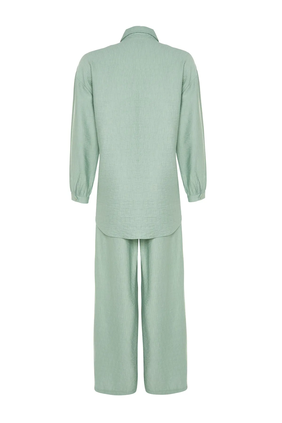 Trendyol Modest  Khakifarbenes, gewebtes Hemd-Hosen-Set mit geraffter Taille TCTSS23US00095