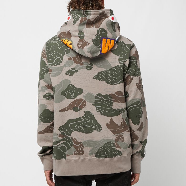 A Bathing Ape Layered Line Camo Shark Full Zip Hoodie M beige