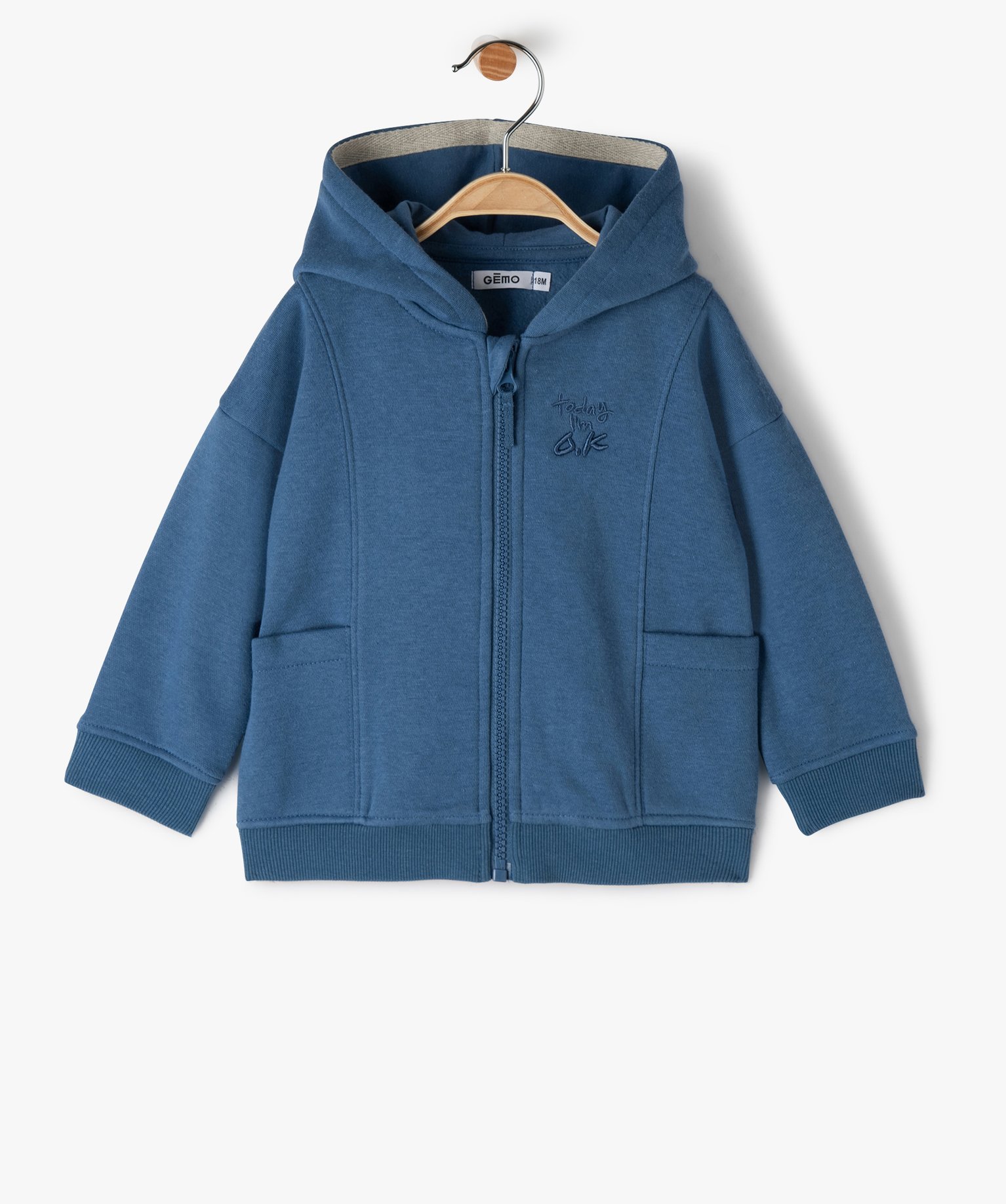 Sweat zippé molletonné à capuche bébé Garçon bleu | GEMO