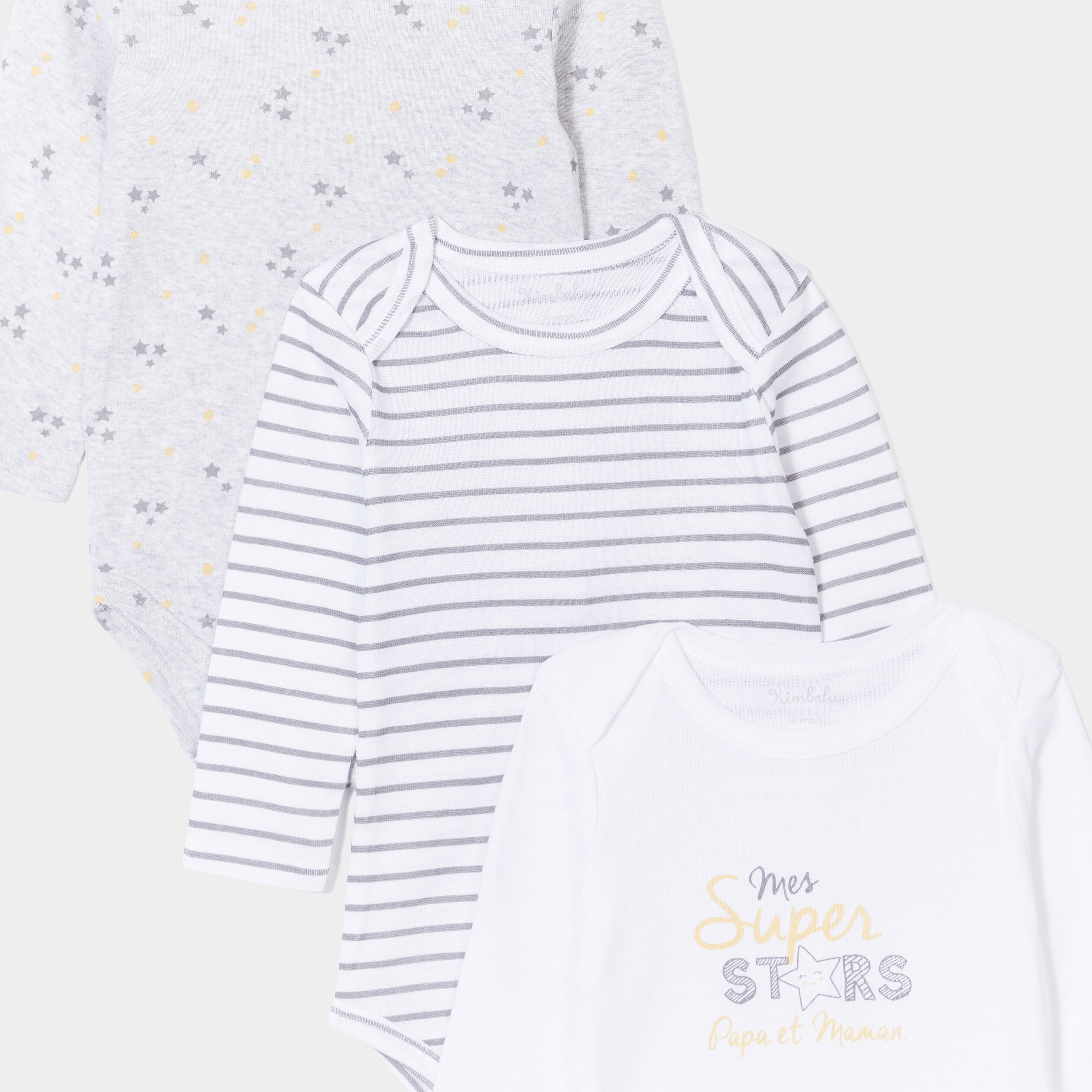 Lot 3 bodies US coton manches longues blanc mixte | La Halle
