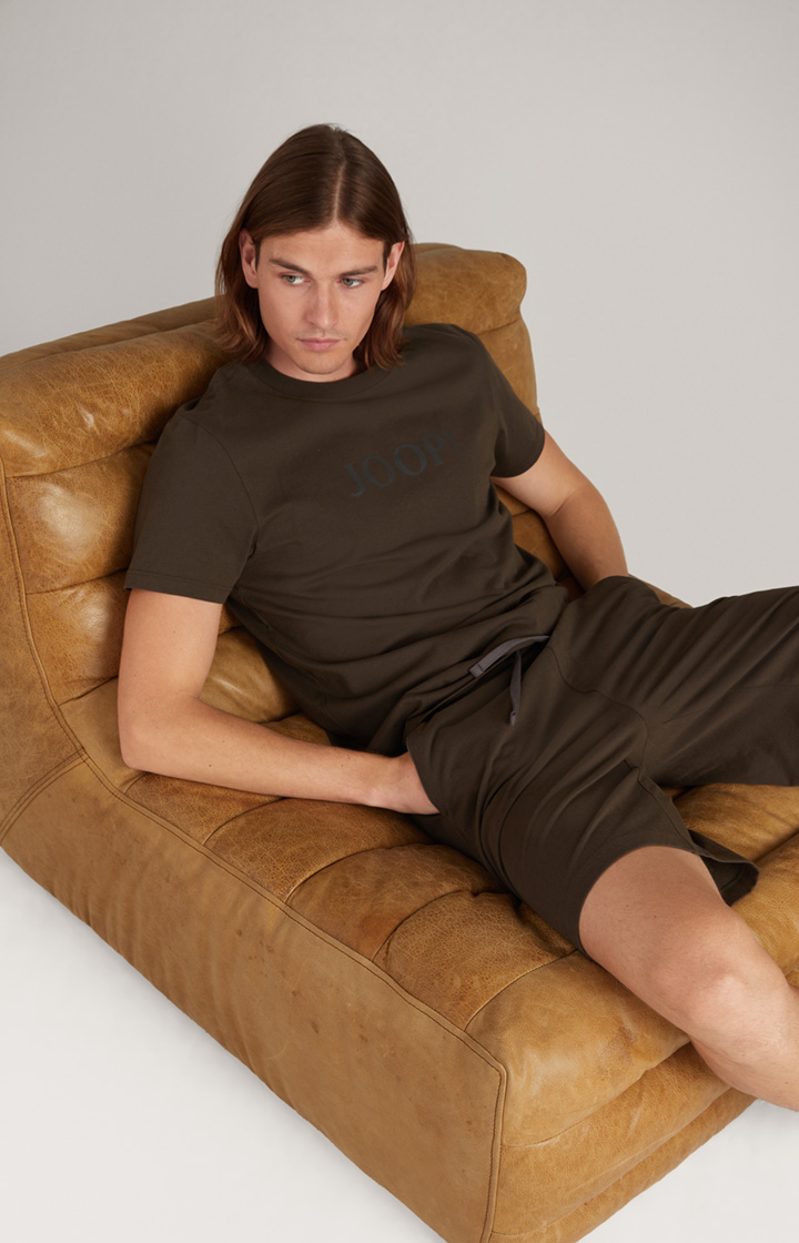 Loungewear T-Shirt in Dunkelgrün-Braun