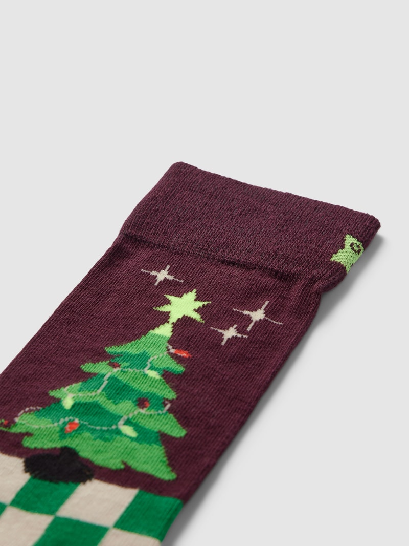 Socken mit Motiv-Print Modell 'Christmas Tree' in dunkelrot