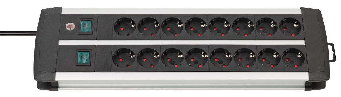 Brennenstuhl 1391000916 Premium-Alu-Line Techniek produžni kabel 16-poljni Duo crni 3m H05VV-F 3G1.5 utičnice se mogu prebacivati u grupe od 8