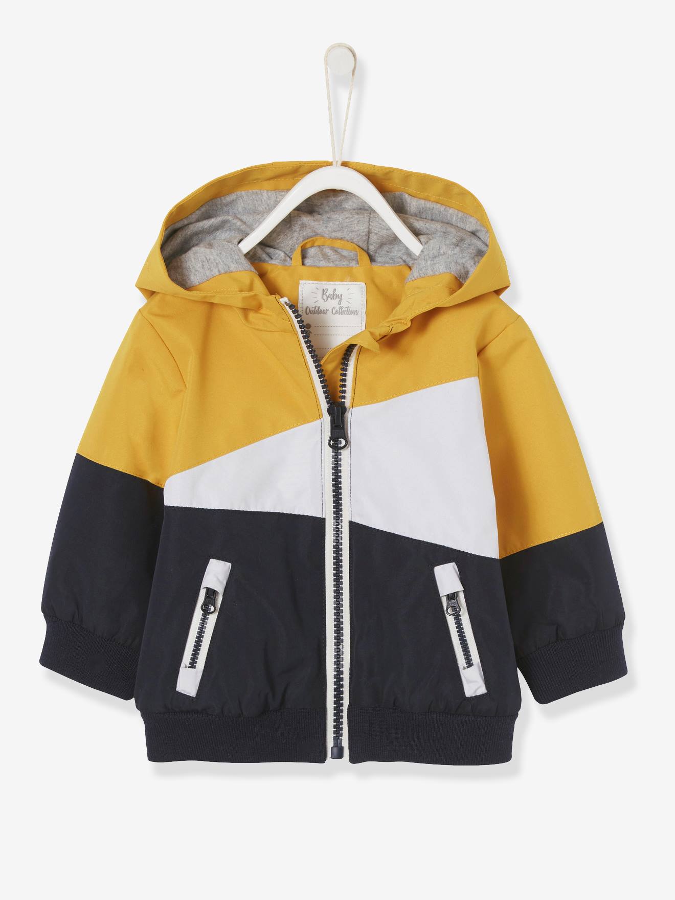 Coupe-vent à capuche tricolore bébé garçon jaune