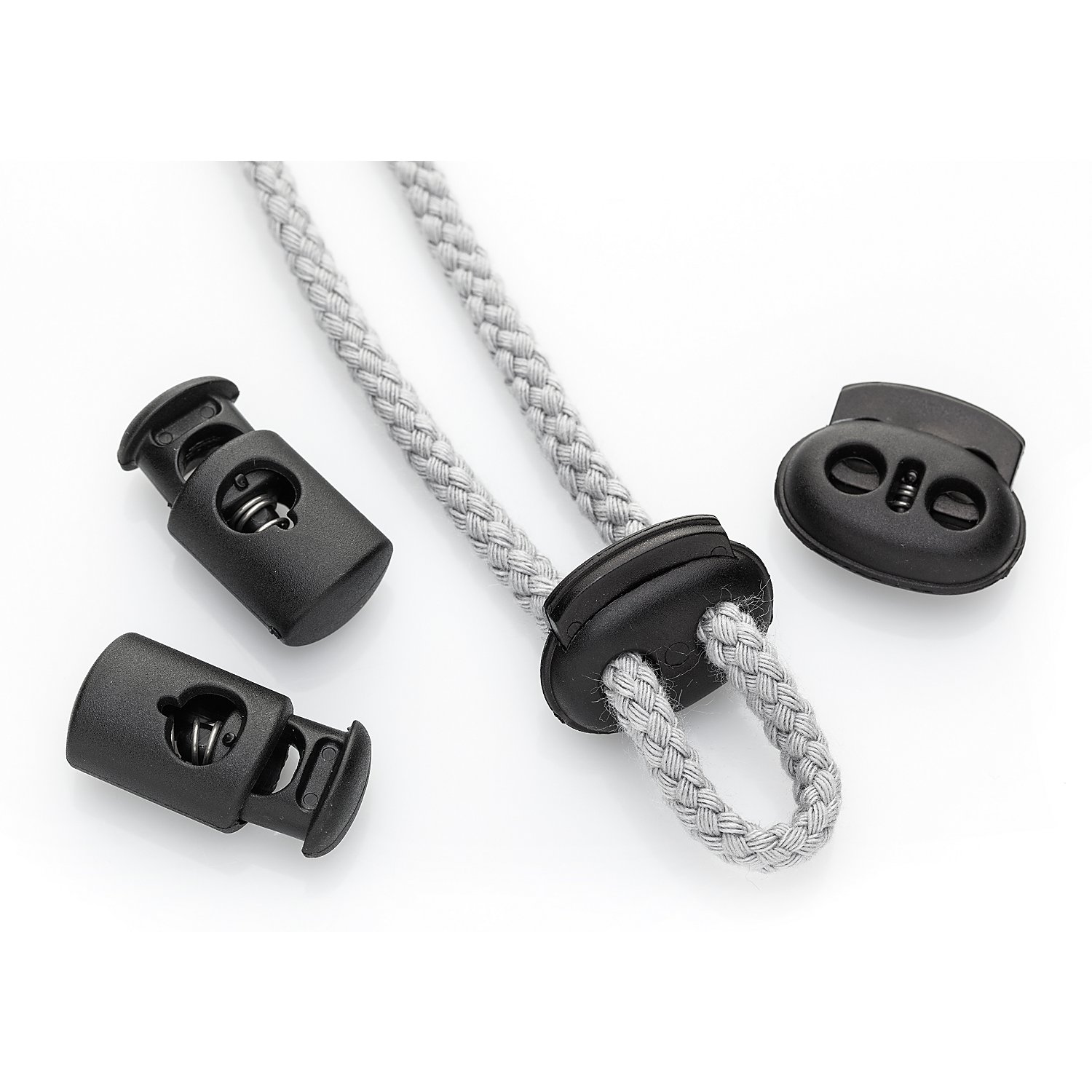 buttinette Kordelstopper, schwarz, für Kordeln bis 2 mm Ø, Inhalt: 4 Stück