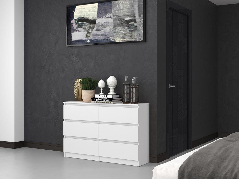 Home Collective Kommode weiß mit sechs Schubladen, Schlafzimmer Flur, Schrank, Sideboard, Highboard, Breite 120 cm Höhe 75cm