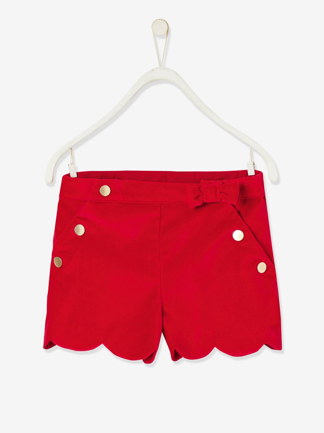 Short à pont en velours fille finition fantaisie rouge