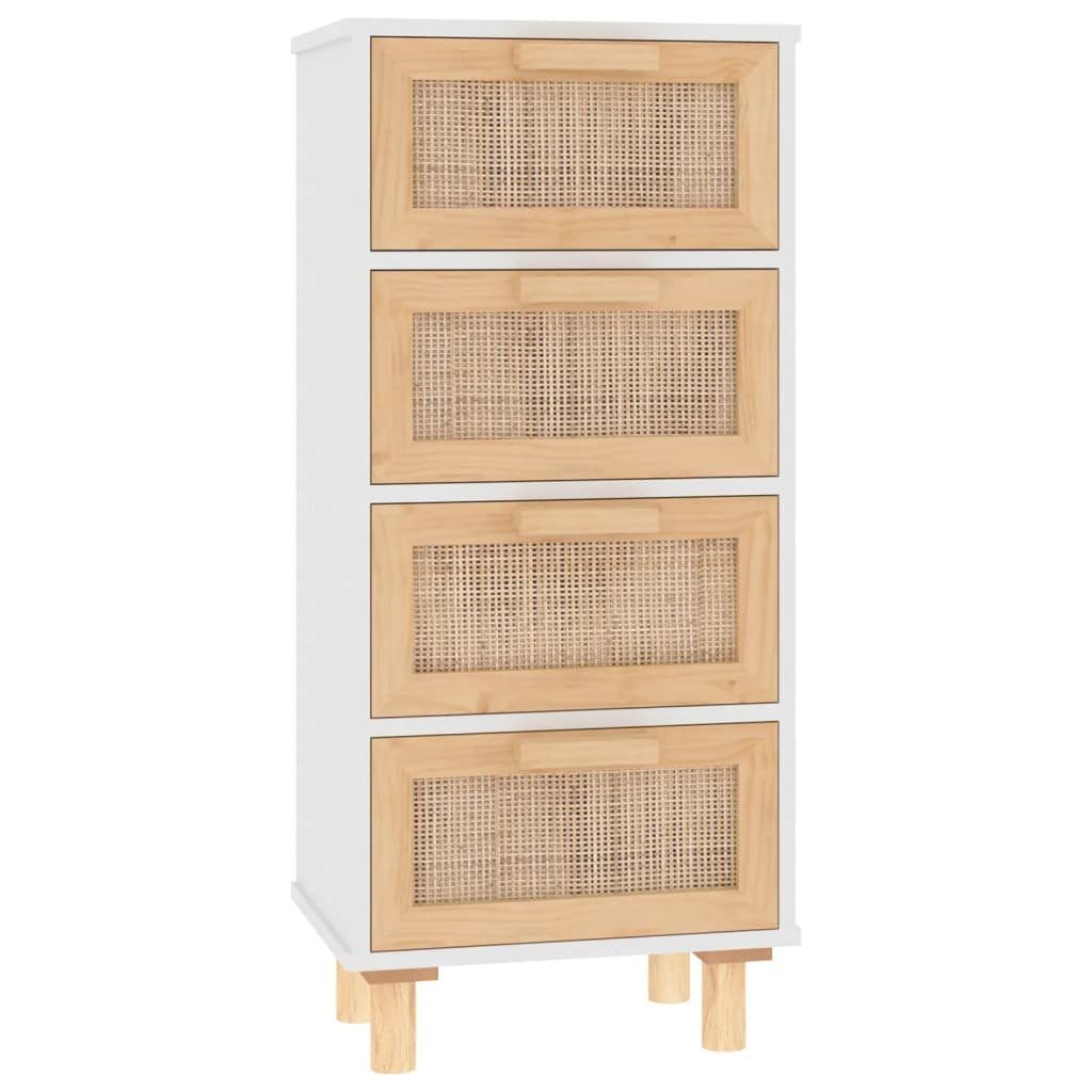 vidaXL Sideboard Sideboard Weiß 40x30x90 cm Massivholz Kiefer und Natur-Rattan (1 St)