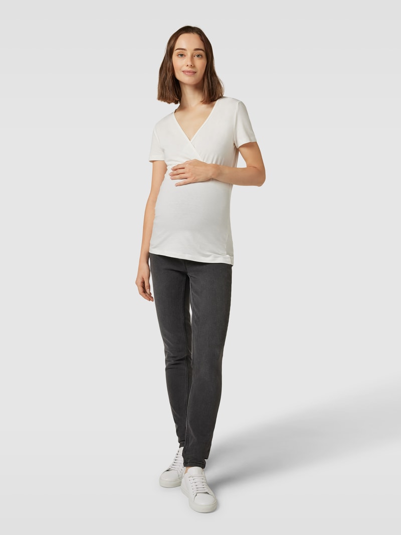 Umstands-T-Shirt mit V-Ausschnitt Modell 'KATE' im 2er-Pack in weiß