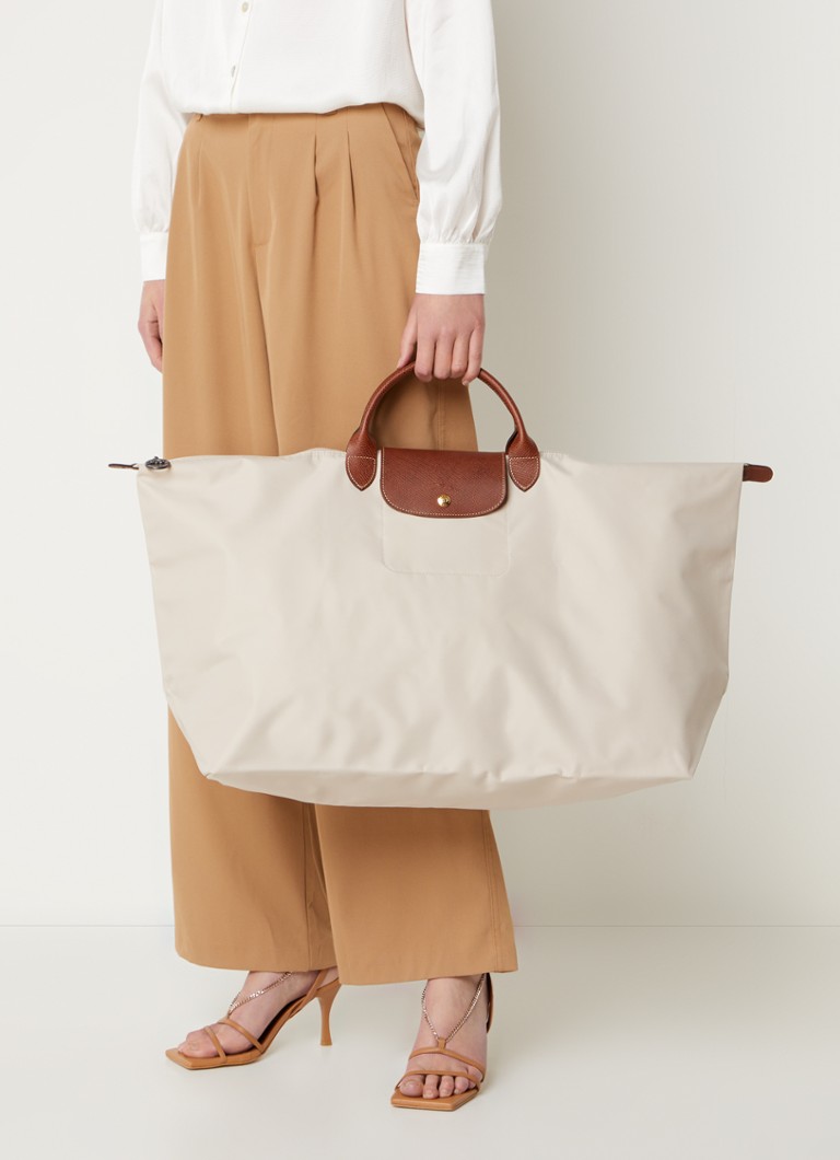 Geantă de voiaj Longchamp Le Pliage verde, mărimea M, cu detalii din piele.