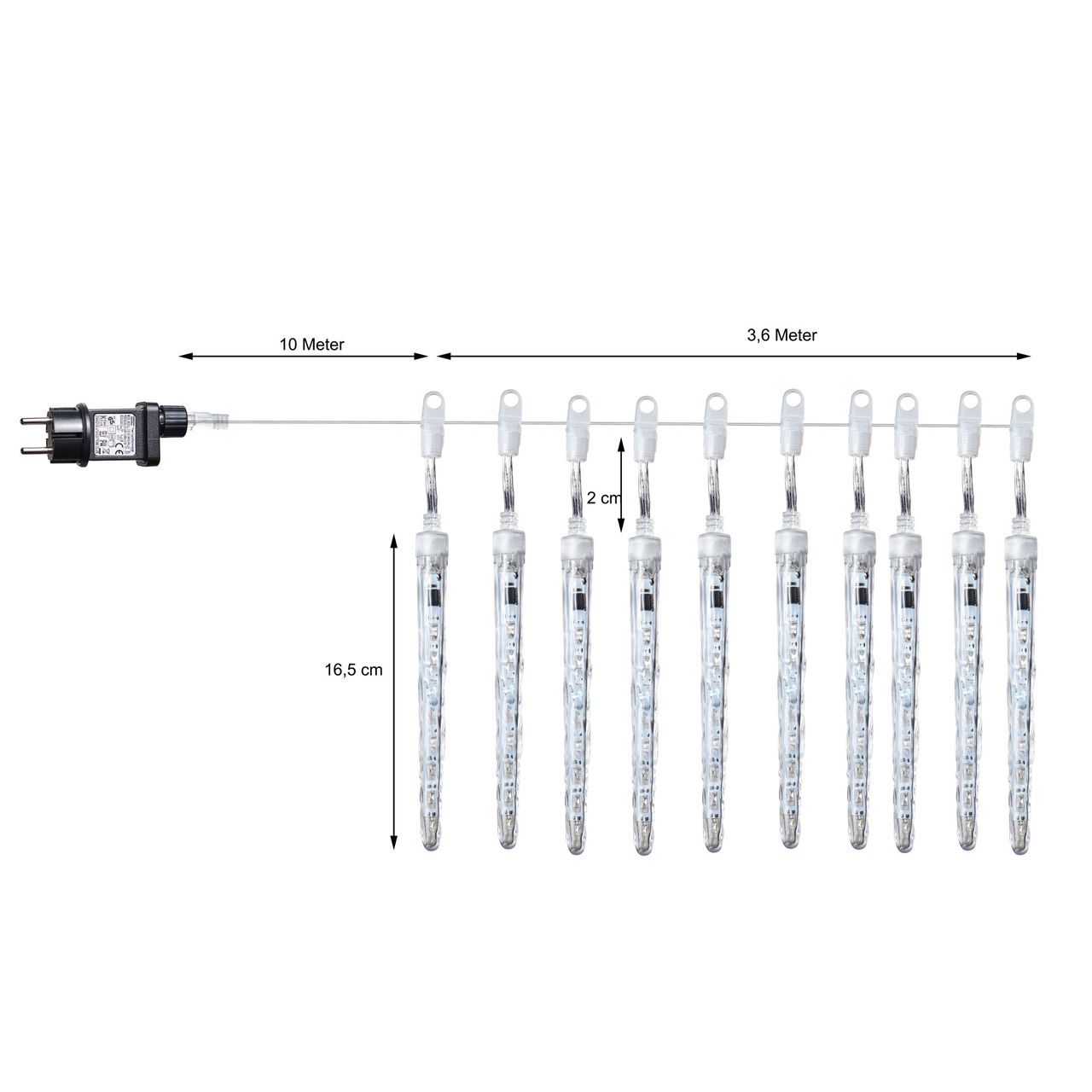 Weles AMARE Eiszapfenlichterkette mit 80 LED (10 Eiszapfen à 8 LED) warmweiß mit Schneeballeffekt Länge 3,6 m (zzgl. 10 m Zuleitung), CE   GS geprüft, für den Innen- und Außenbereich, Timer