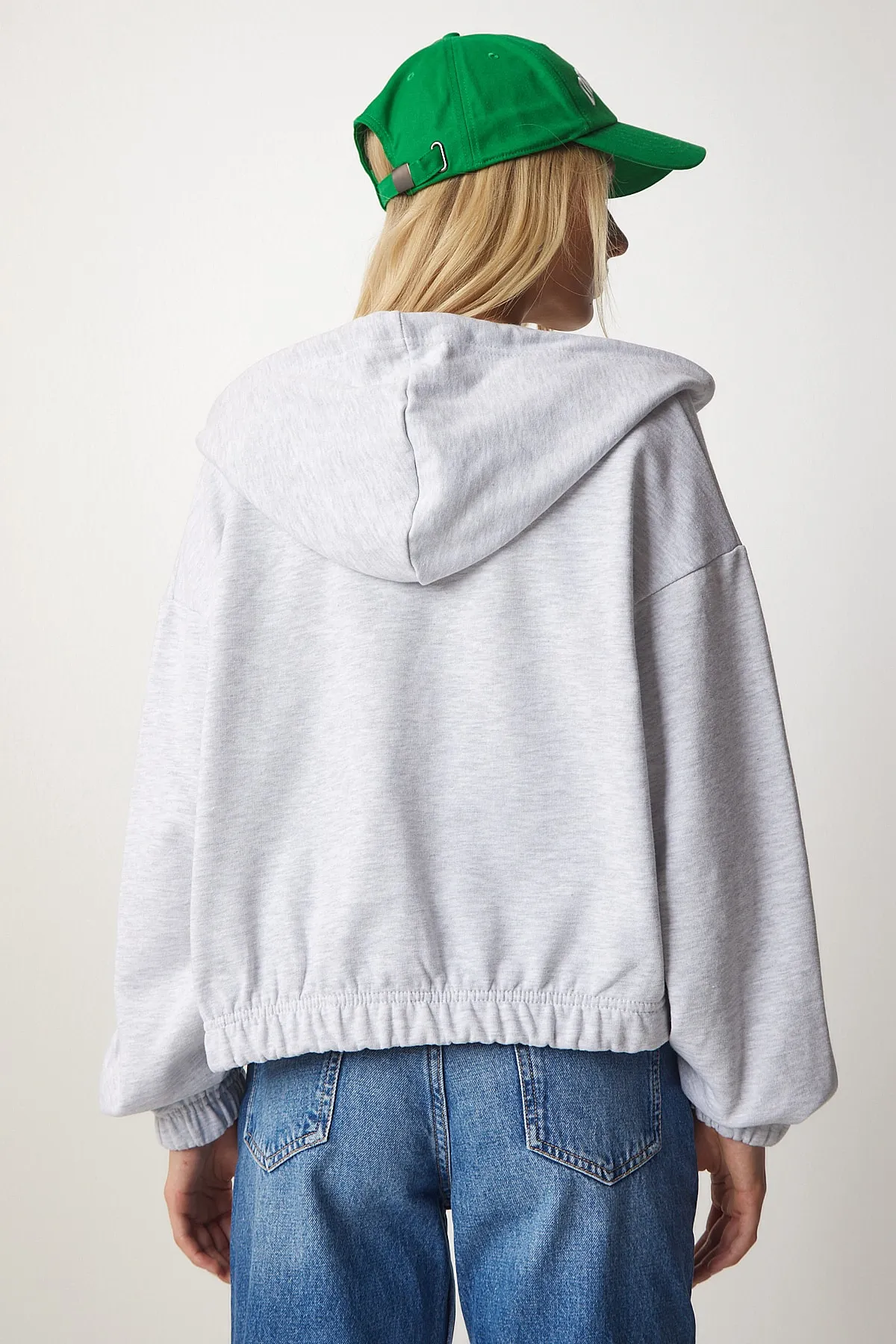 Happiness İstanbul  Graues Sweatshirt mit Kapuze für Damen UB00127