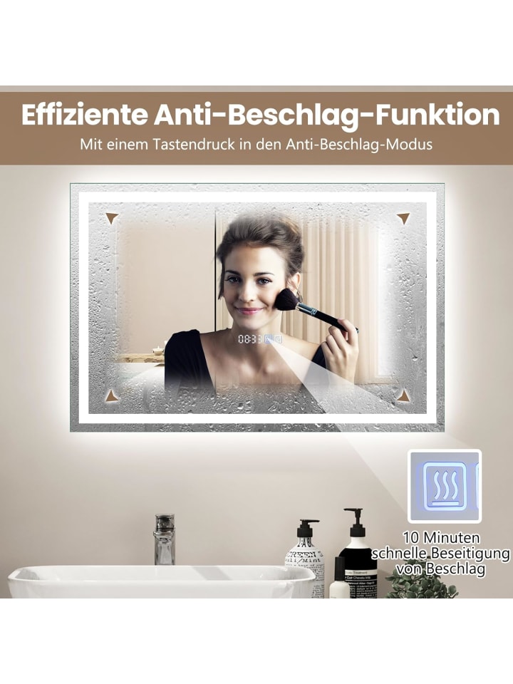 COSTWAY Badspiegel LED 3000-6000K mit Zeitanzeige & Speicherfunktion in Silber günstig kaufen onesize
